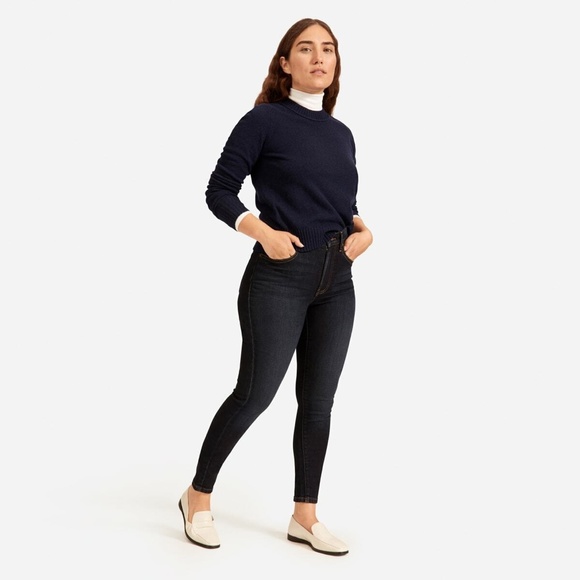 EVERLANE Authentic Stretch High Rise Skinny Jeans Dark Indigo Blue ~ 25 Ankle - Picture 2 of 12